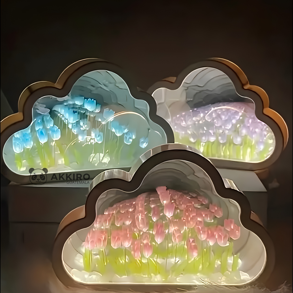 Lámpara Infinita de Nube con Tulipanes
